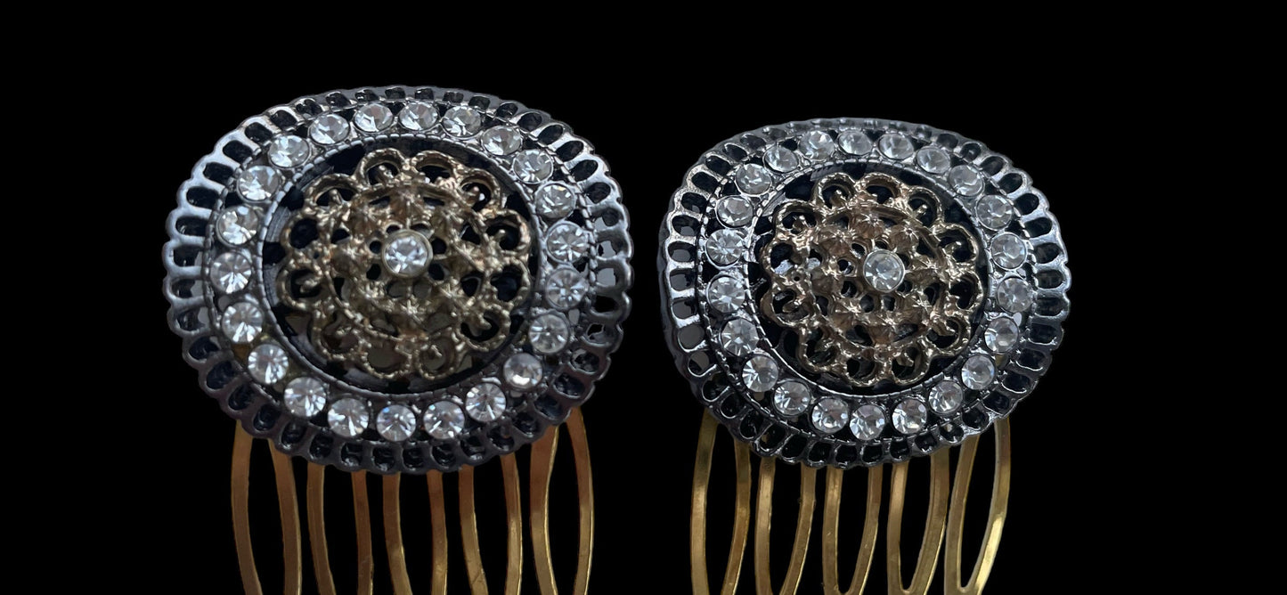 Pair of rhinestone studded 1" hair clips