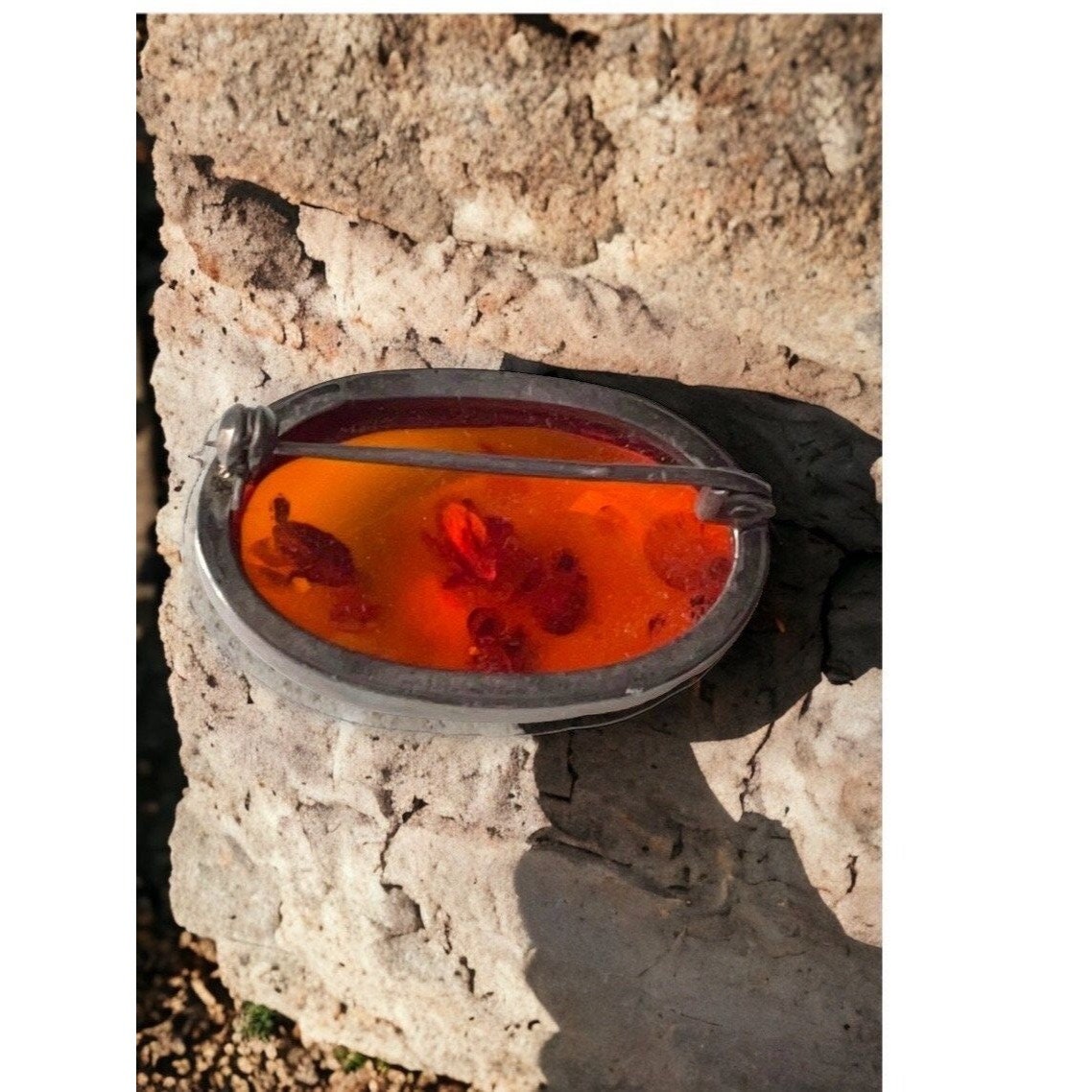 Stunning vintage amber pin in sterling silver