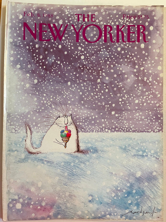 February 8, 1988 - COMPLETE ISSUE of The New Yorker Magazine - cat eating ice cream