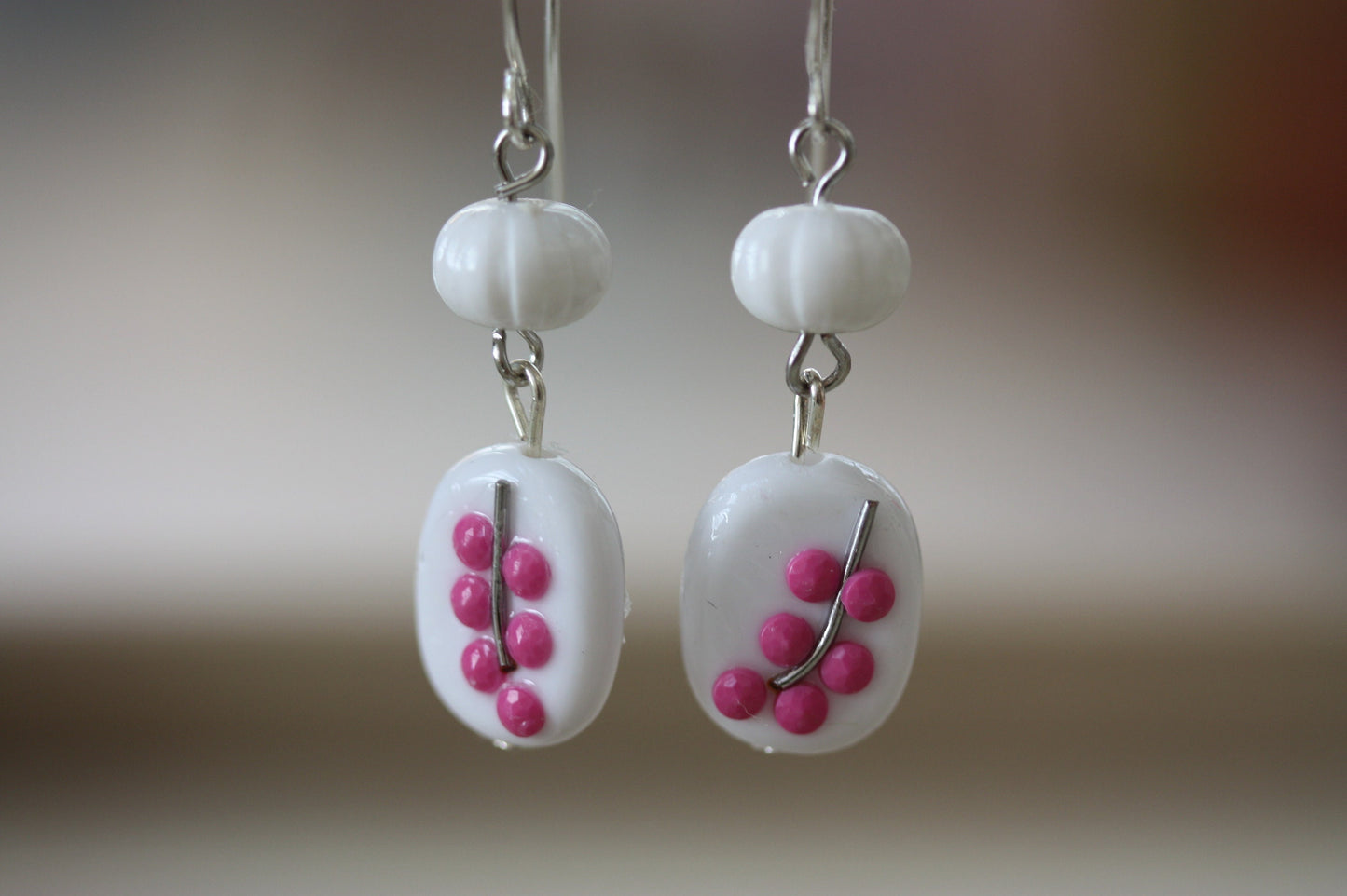 Sweet handmade pink dotted floral dangle earrings