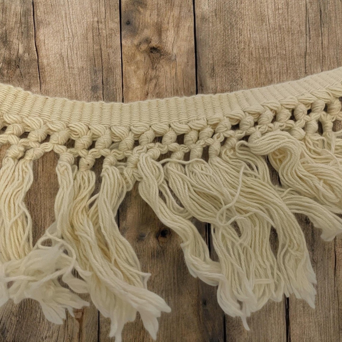 Vintage Macrame Cotton Fringe Trim - 60" wide,  3.5" long - good condition