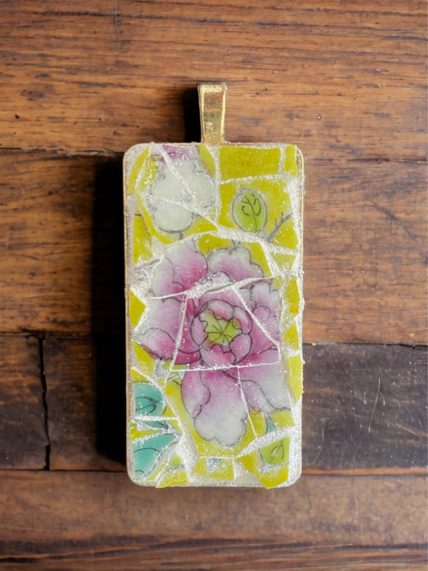 Handmade mosaic floral necklace - made of an upcycled broken vintage plate