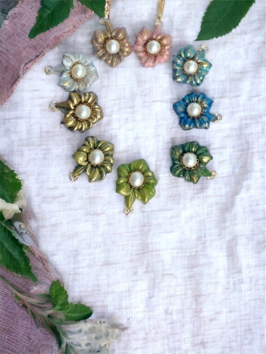 Flower necklace pendant with faux pearl - your choice of color