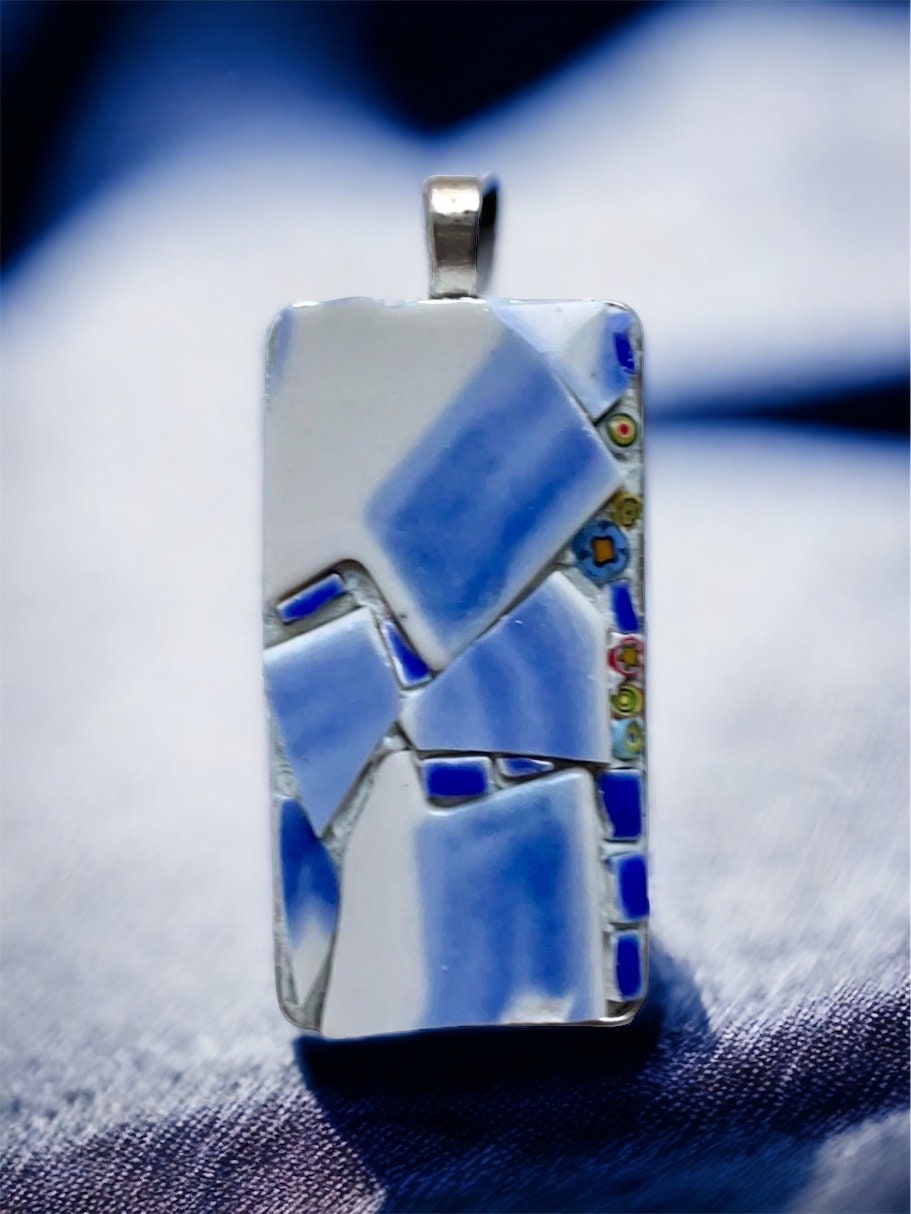 My handmade rectangular mosaic necklace - tile mosaic made with tiny millefiori glass