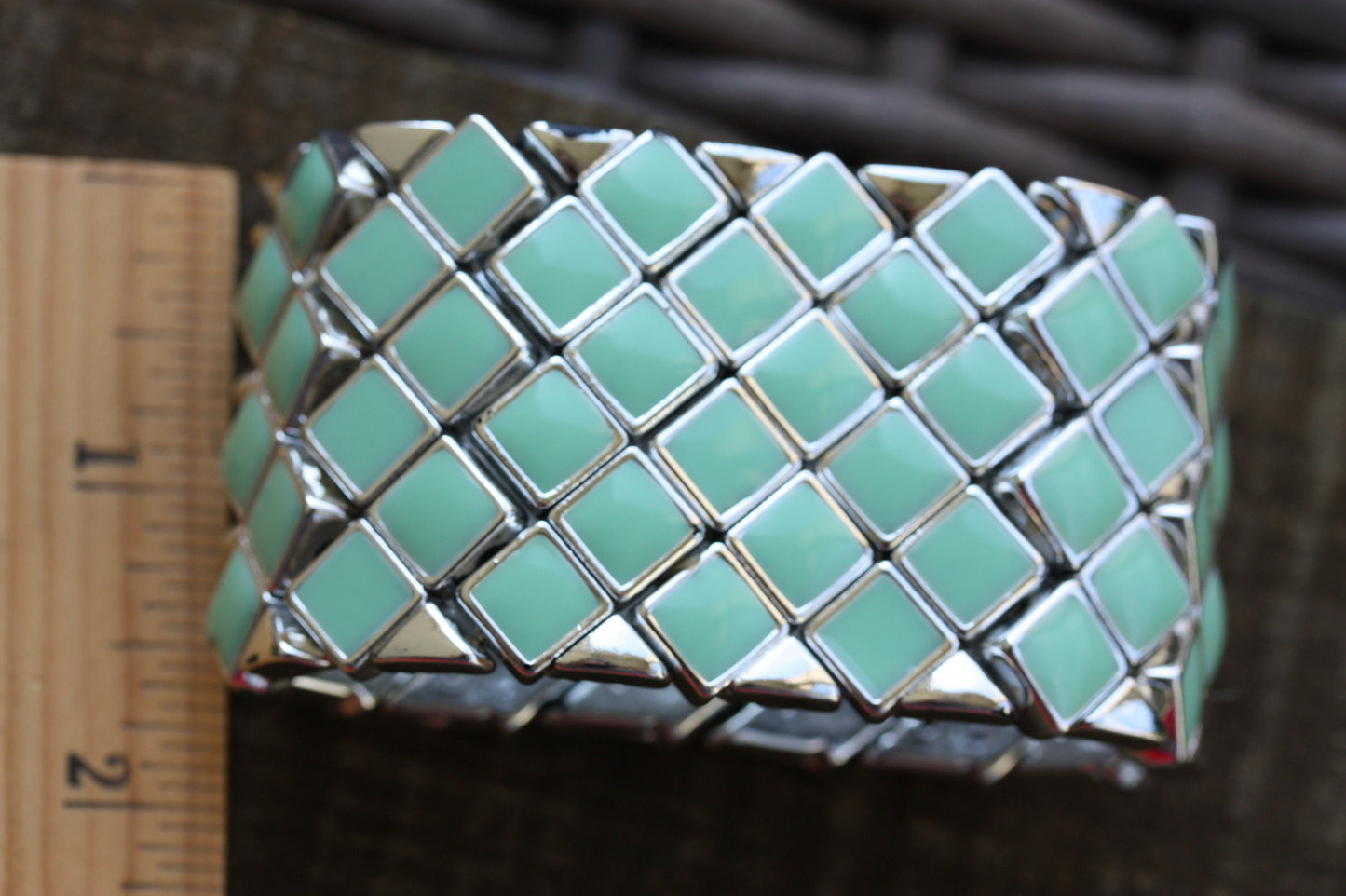 Stunning unique vintage turquoise enamel cuff bracelet