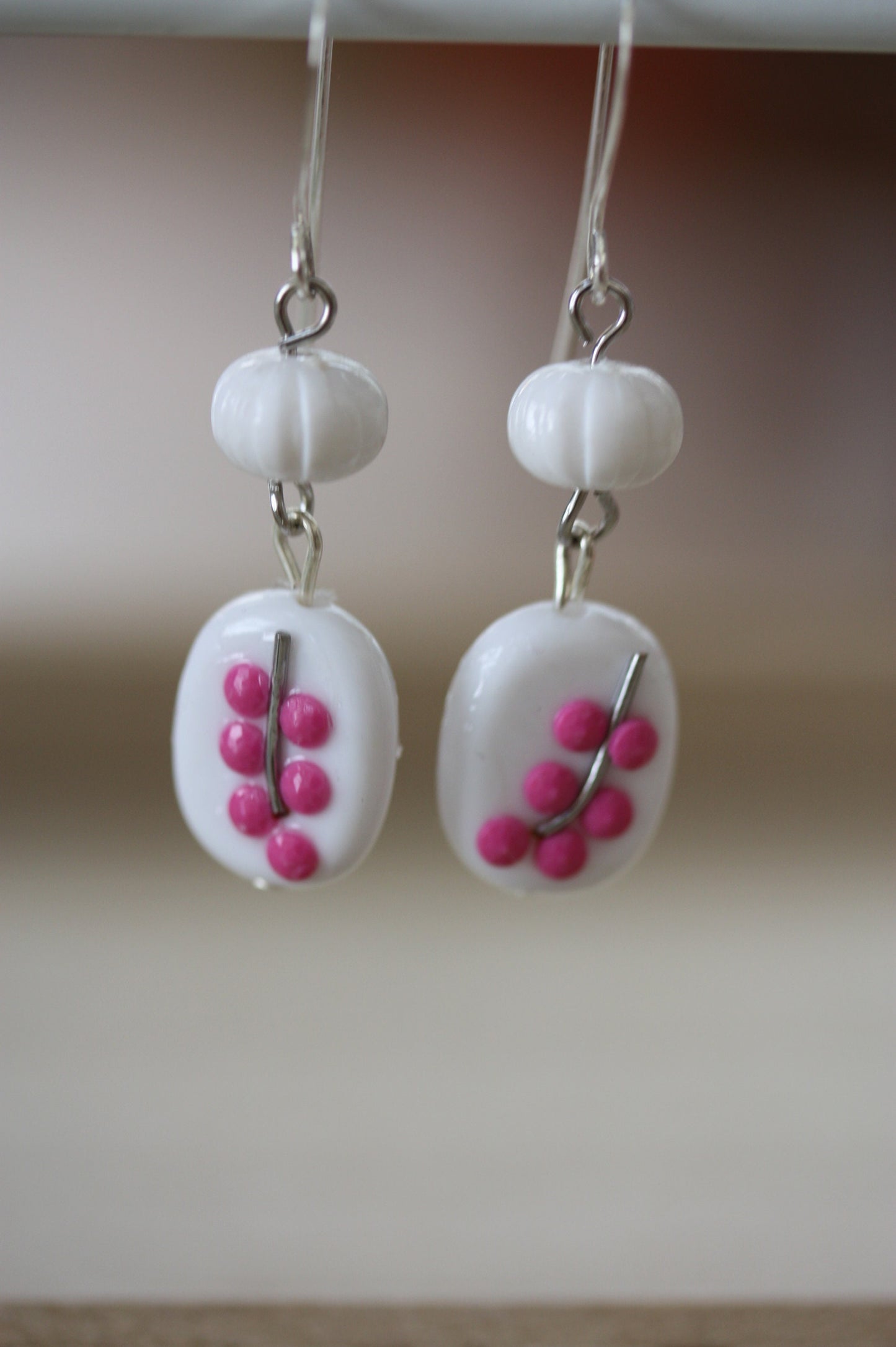 Sweet handmade pink dotted floral dangle earrings