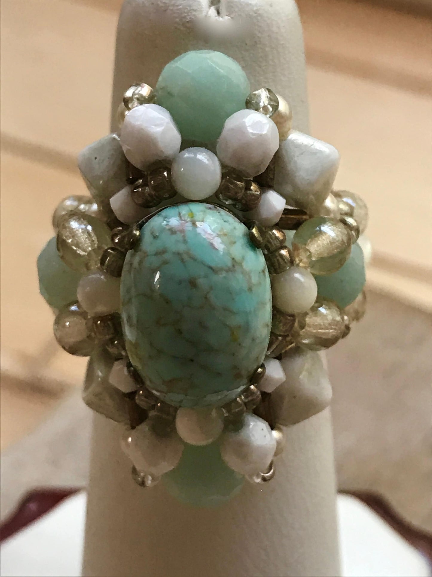 Stunning handmade hand beaded vintage ring - beadwork, bead weaving, seed beads