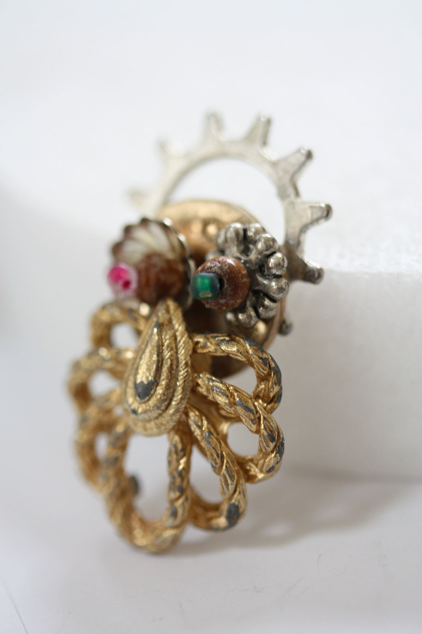 Handmade, one-of-a-kind assemblage art - bald man with beard - can be ordered as a necklace, lapel pin or magnet