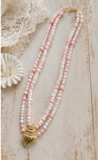 Lucite Shell Necklace Vintage KJL Avon 36 Inch Pink White Gold Tone