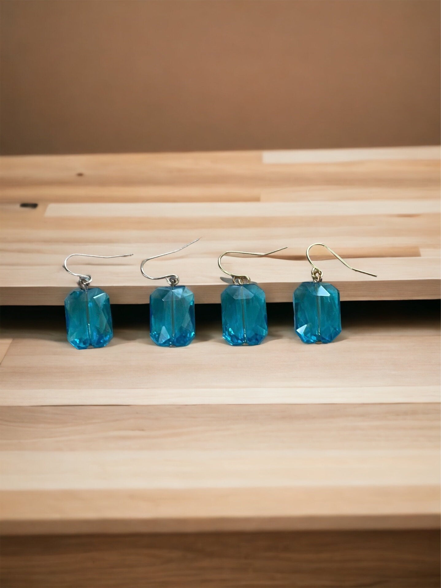 Simple blue faceted crystal drop earrings