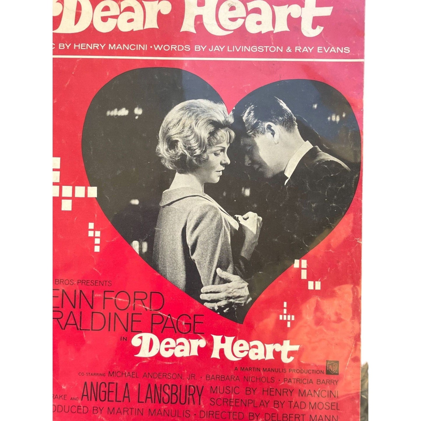 Vintage Sheet Music - 1964 Dear Heart: Geraldine Page, Glenn Ford, Angela Lansbury, music by Henry Mancini - frameable