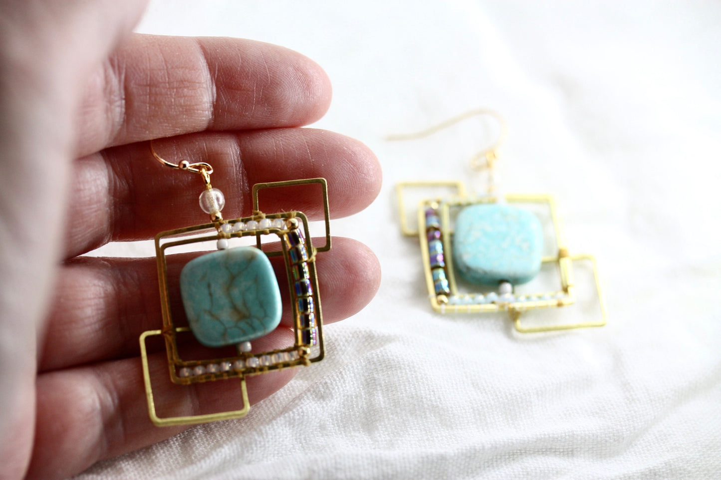 Uniquely modern art handmade beadwork earrings - part of my original "Shapes" series