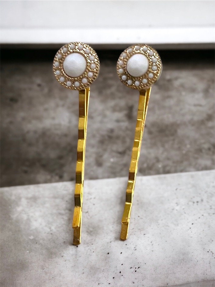 Stunning tiny white faux stone studded hair pins