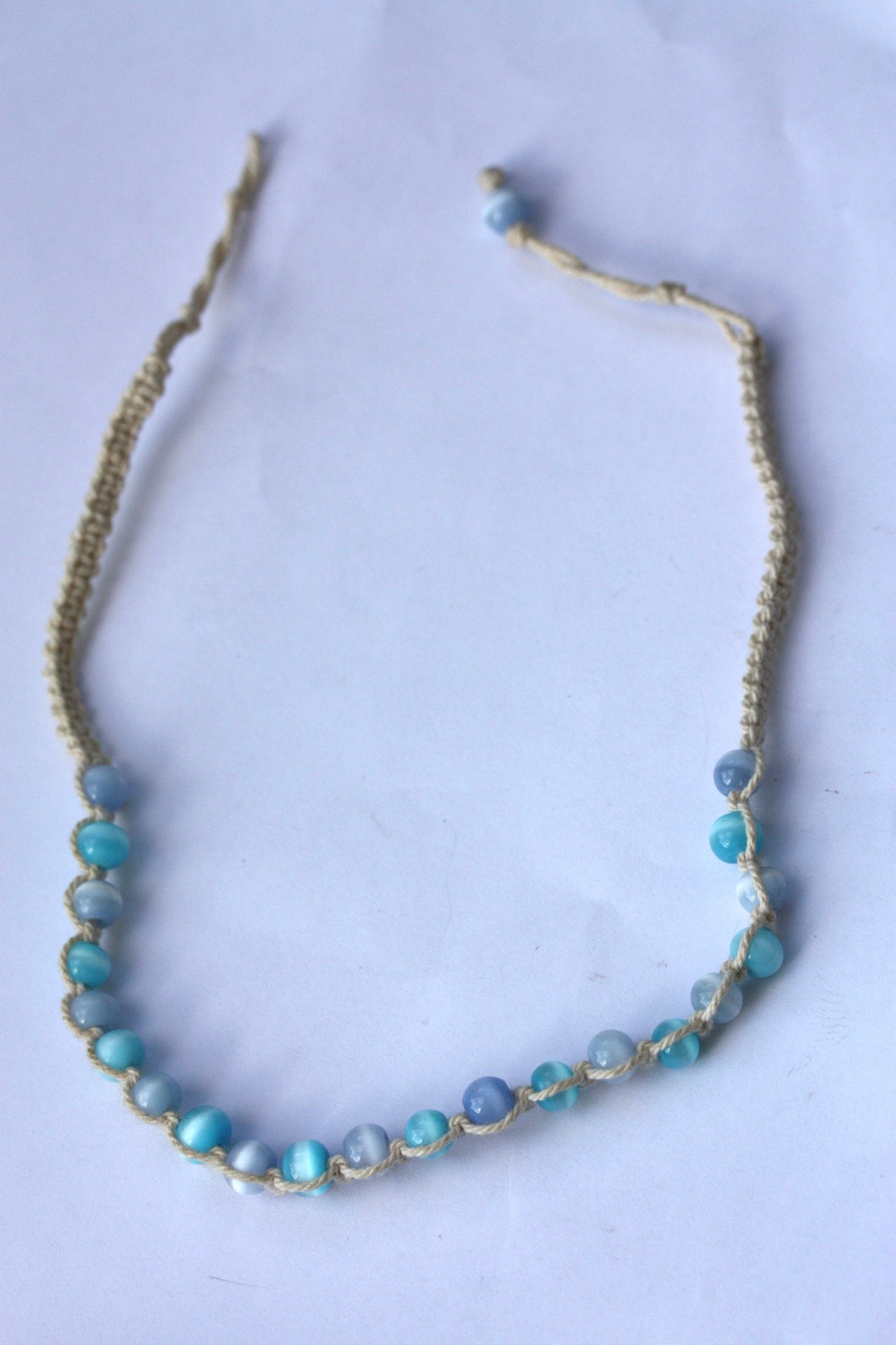 Shades of blue vintage macrame necklace