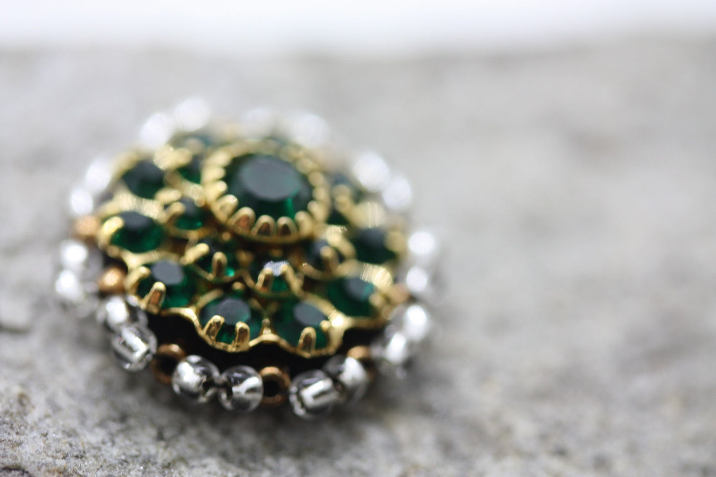 Handmade beadwork and mixed material emerald green and rhinestone tiny necklace pendant