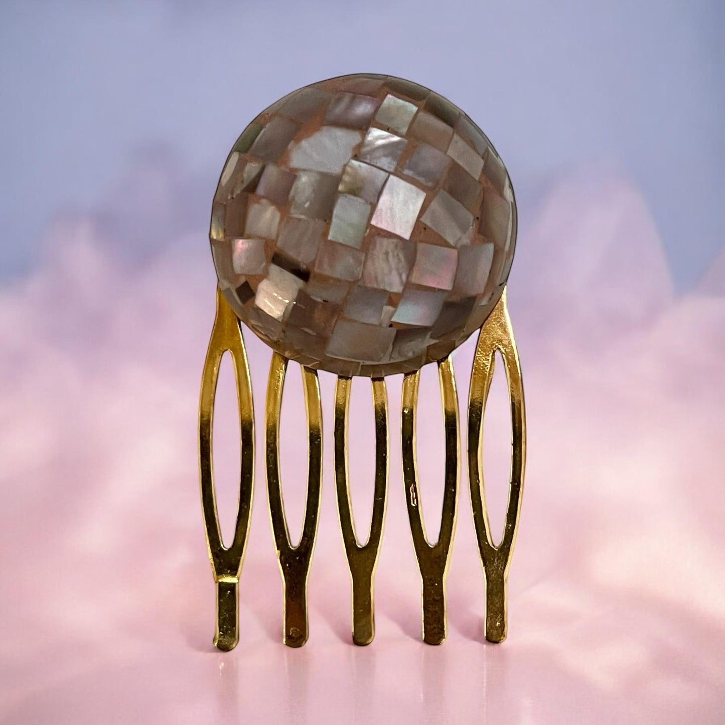 Pale pink inlaid mother of pearl Small 1 & 1/2" hair comb
