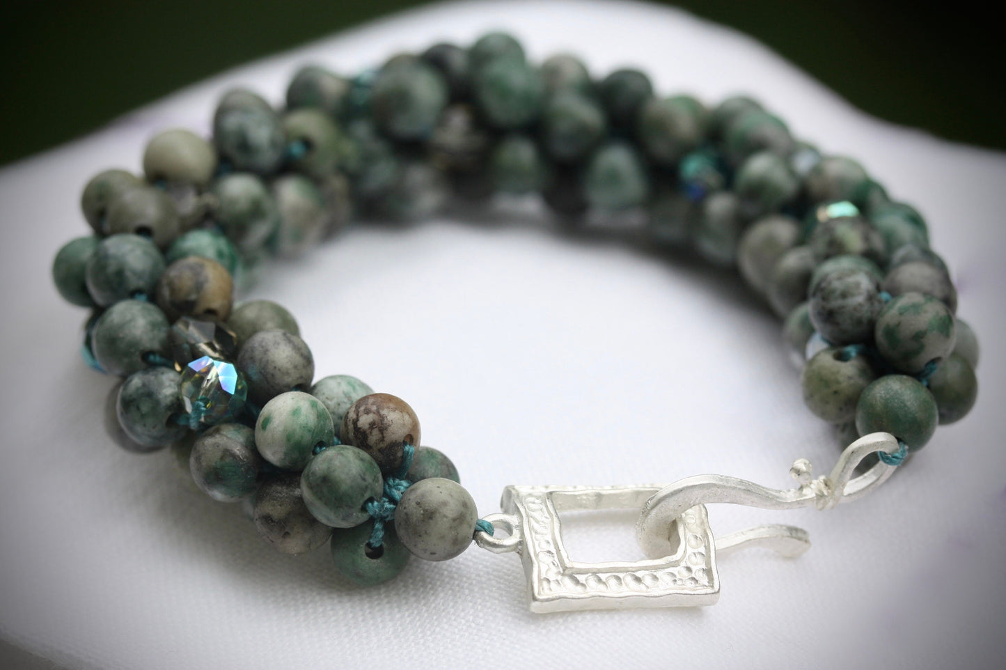 MIXED MEDIA bead crochet bracelet - Ching Hai Jade, crystal, glass, metal