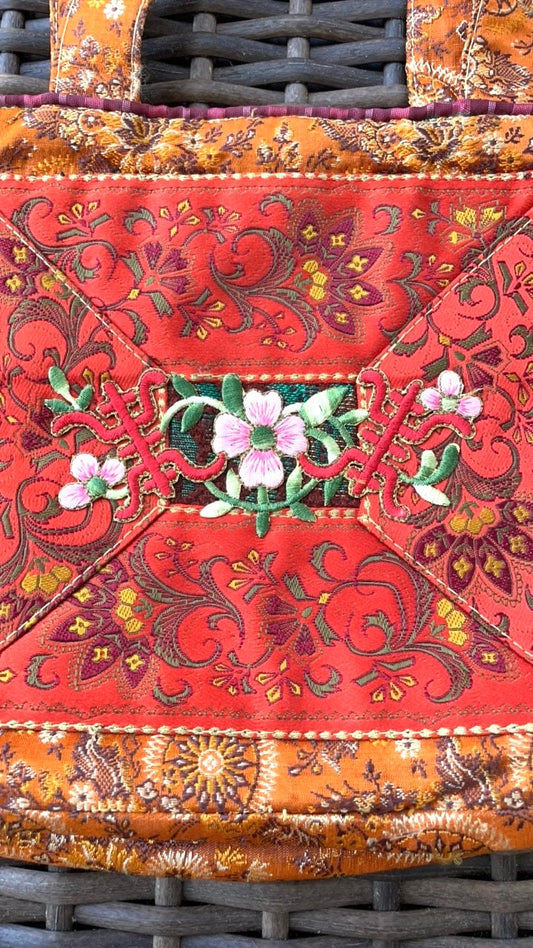 Embroidered Handbag - Petro Zillia Bag With Decorative Embroidery & Pocketed Lining