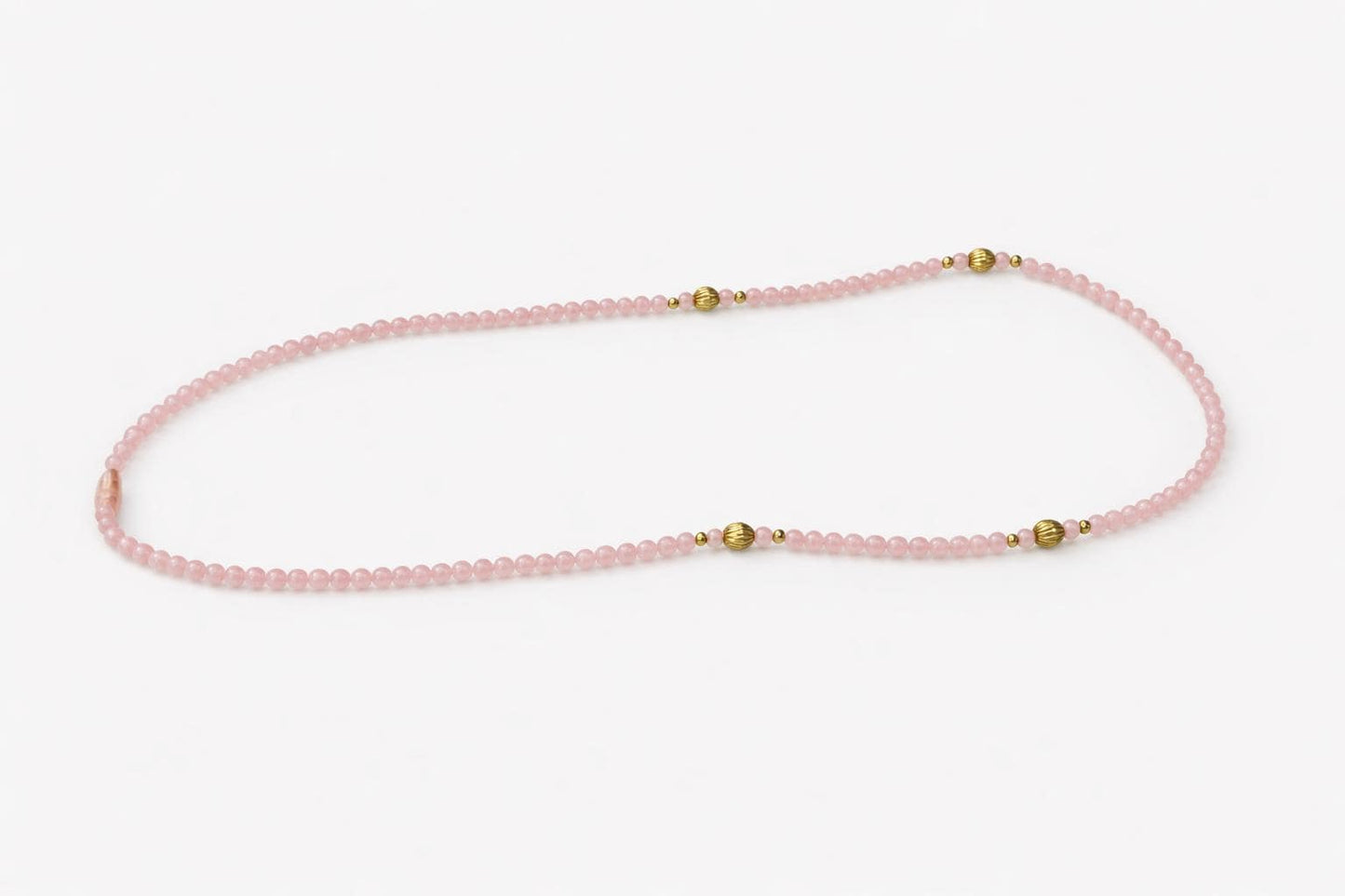 Vintage Pink Lucite Bead Necklace with Gold Ribbed Accent Beads, Blush Acrylic Statement Necklace, Minimalist Layering Jewelry
