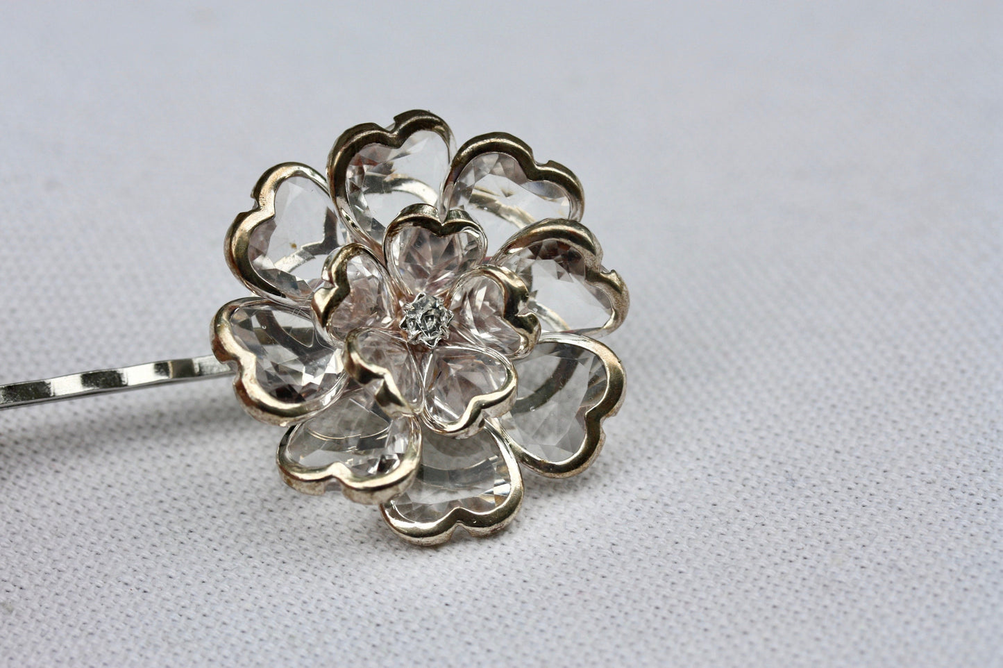 Stunning rhinestone and crystal floral hair pin, made with new and repurposed vintage elements - crystal flower hair accessories