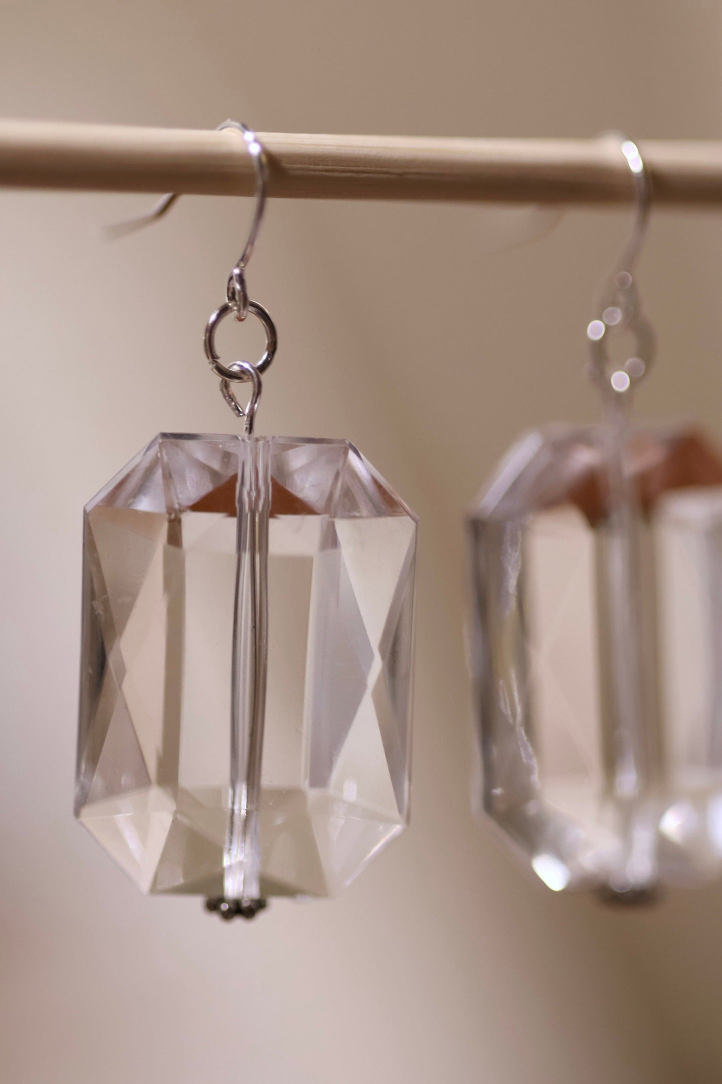Clear bevel cut acrylic 2" rectangular shaped dangle earrings