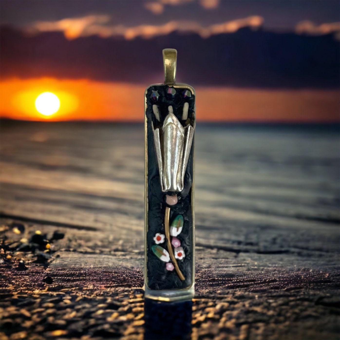 Mosaic Necklace Pendant: Mixed Glass and Metal - Handmade Floral Design