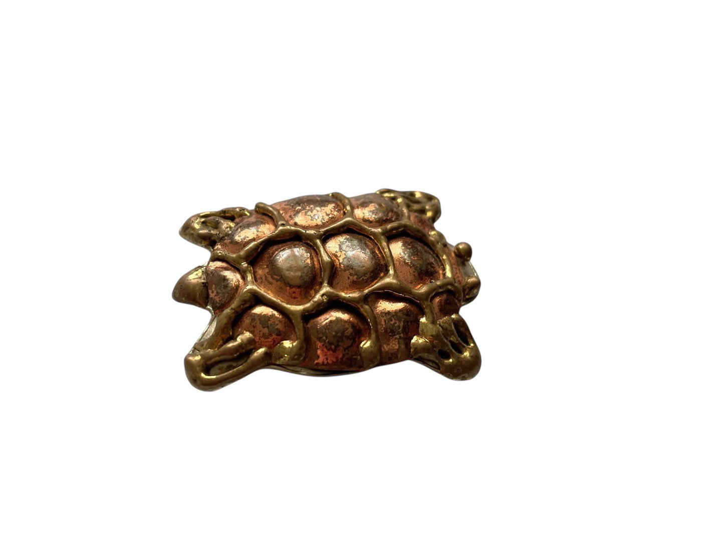 Rare Vintage Hecho en Mexico Turtle Pin • Brass & Copper Mixed Metal Brooch • Handmade Mexican Folk Art Jewelry • Tortoise Animal Pin