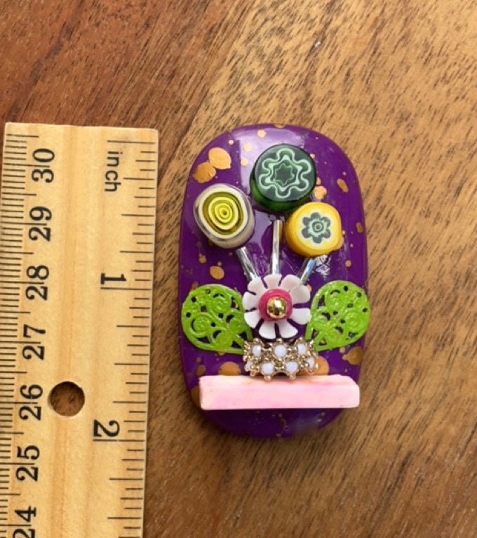 Handmade, one-of-a-kind assemblage art - flower bouquet - can be ordered as a necklace, pin or magnet - with or without words