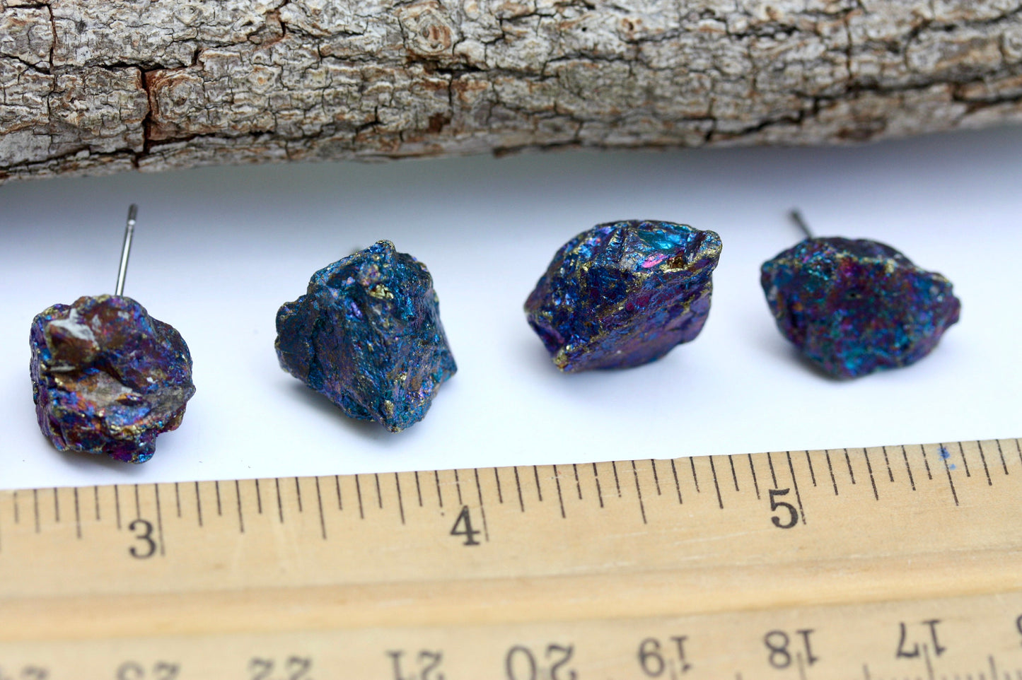 Stunning peacock ore stone stud earrings - considered a stone of happiness and joy that helps channel happiness to yourself & others