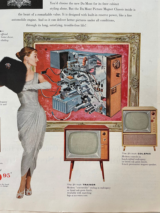 Original 1950's vintage ad cut from original New Yorker magazine - televisions