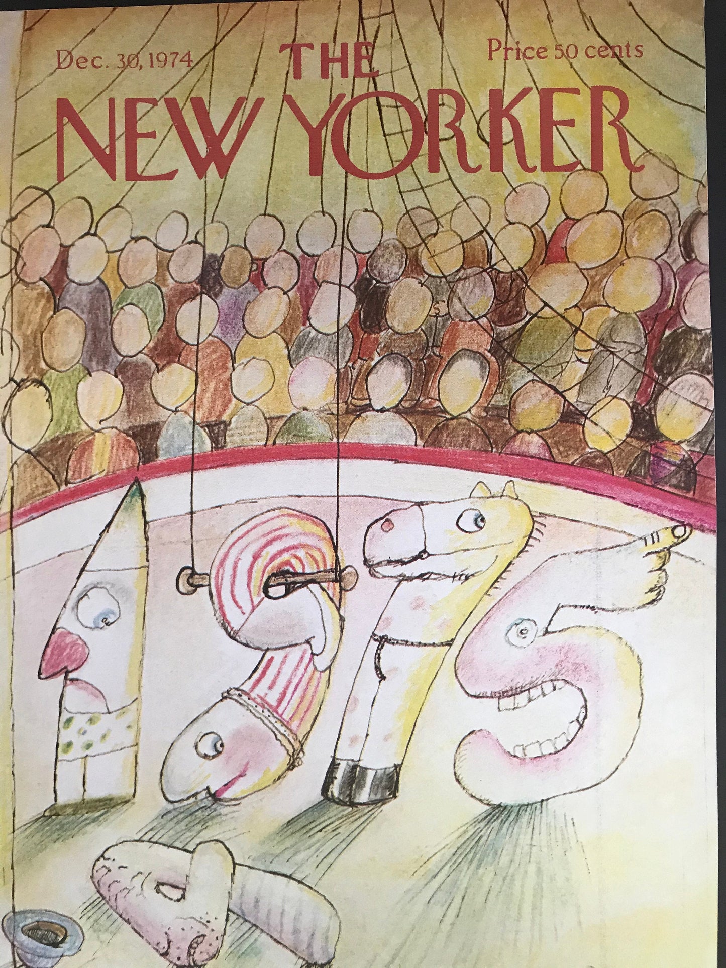 December 30, 1974 - The NEW YORKER Magazine original cover - artist André Francois - New Year's Circus, New Years Eve, 1975