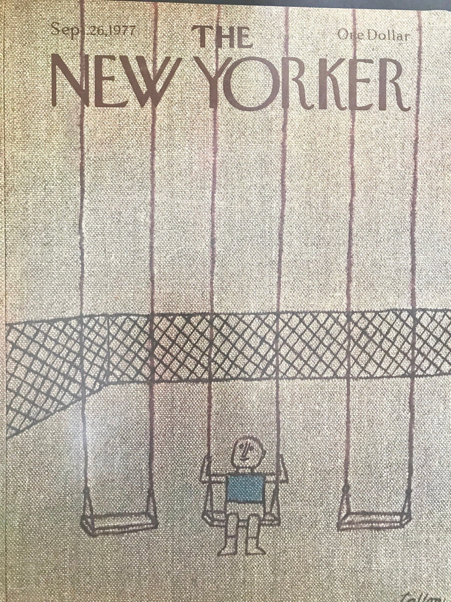 The NEW YORKER magazine cover only - September 26, 1977 - child on swings