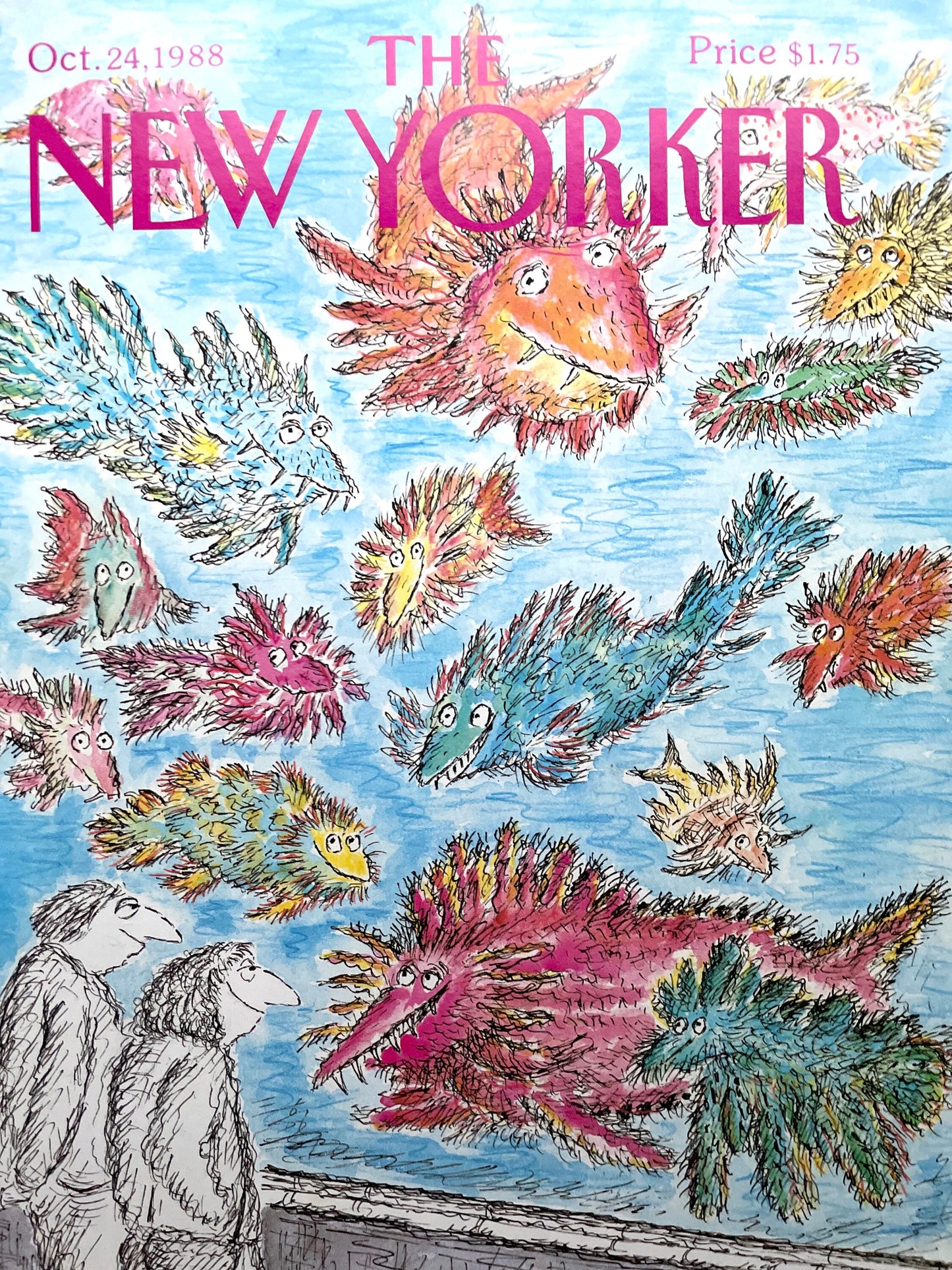 October 24, 1988 - The NEW YORKER Magazine original cover - Edward Koren - fish, aquarium