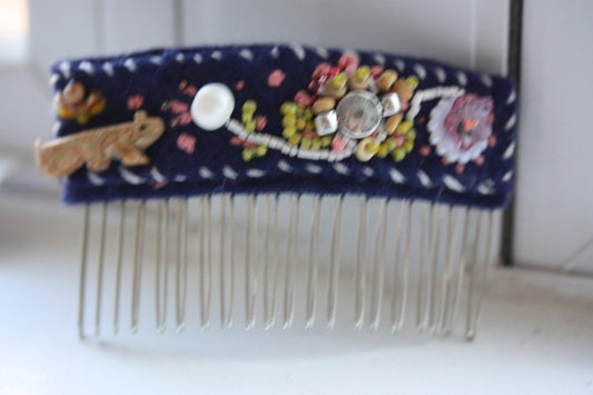 Handmade Beaded Hair Comb | Embroidered Fabric Hair Accessory | One of a Kind Artisan Hair Comb