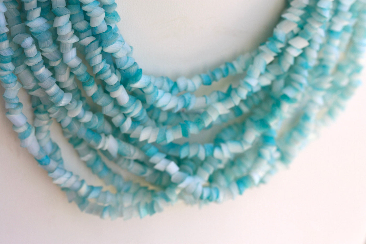 Stunning all glass -  horizontally cut turquoise glass lush vintage multi strand necklace