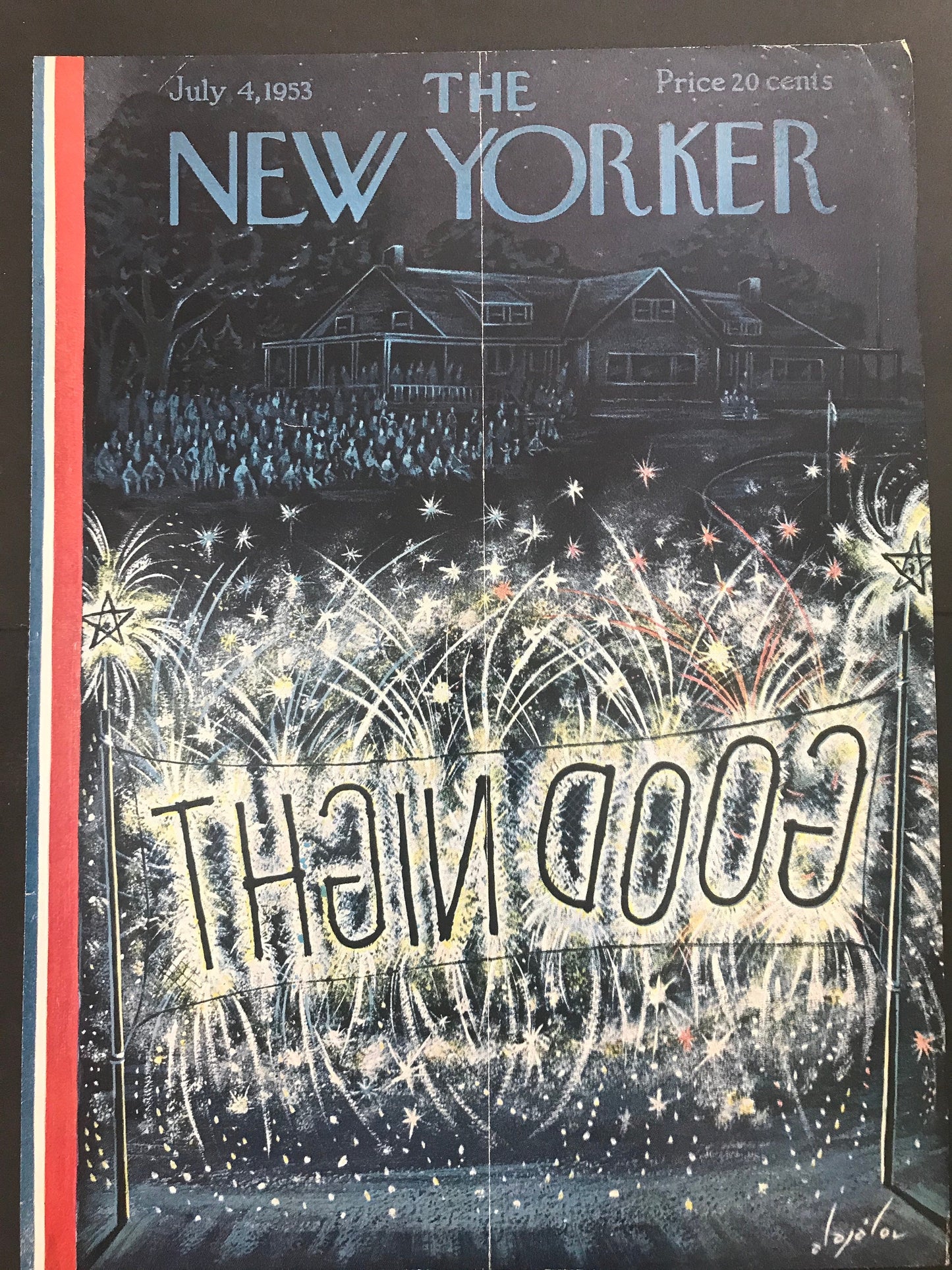 Very Rare NEW YORKER Magazine cover - July 4, 1953 - Independence Day, fireworks