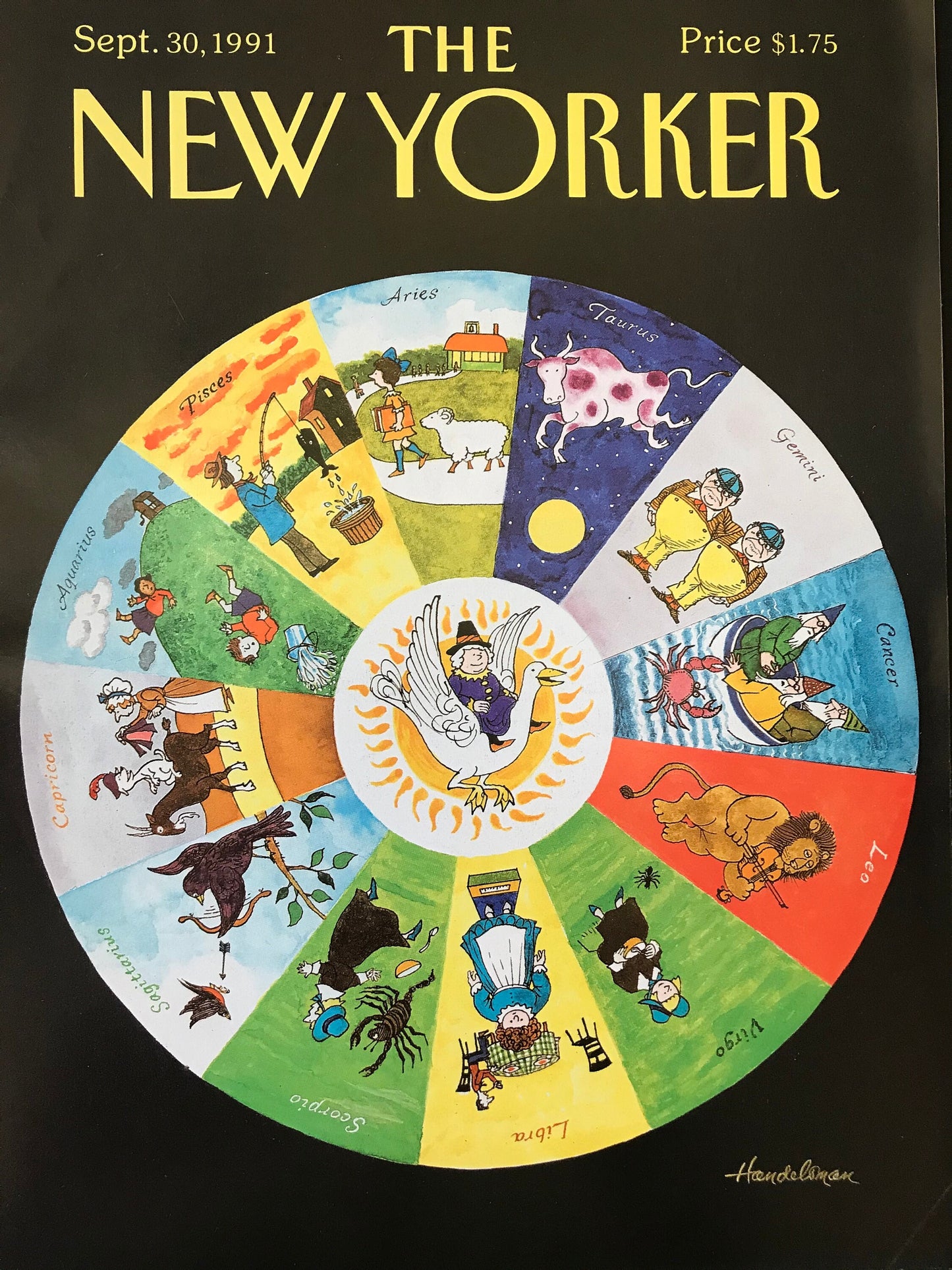 September 30, 1991 - Your choice: Cover only OR complete issue  of The New Yorker Magazine - zodiac