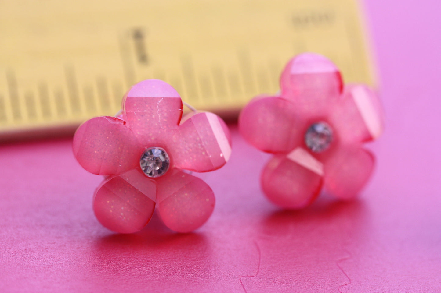 Stud flower earrings with rhinestone centers - dark pink, light pink, ivory - your choice