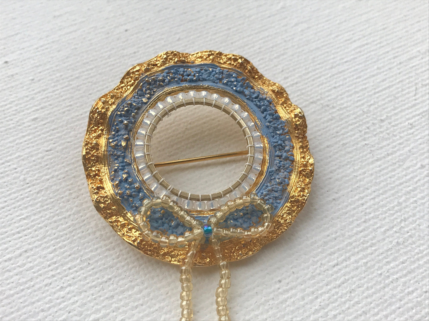 Revised, Modernized, Upcycled - hand made / hand painted one-of-a-kind mixed media beaded vintage wreath pin brooch