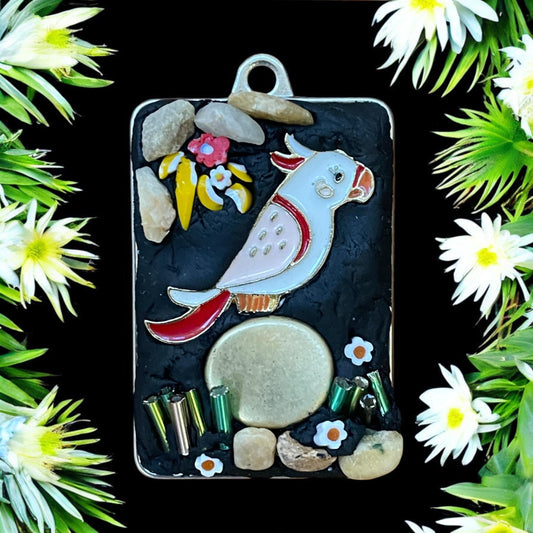 Parrot Pendant Necklace: Italian Mosaic Art - Millefiori Glass Detail