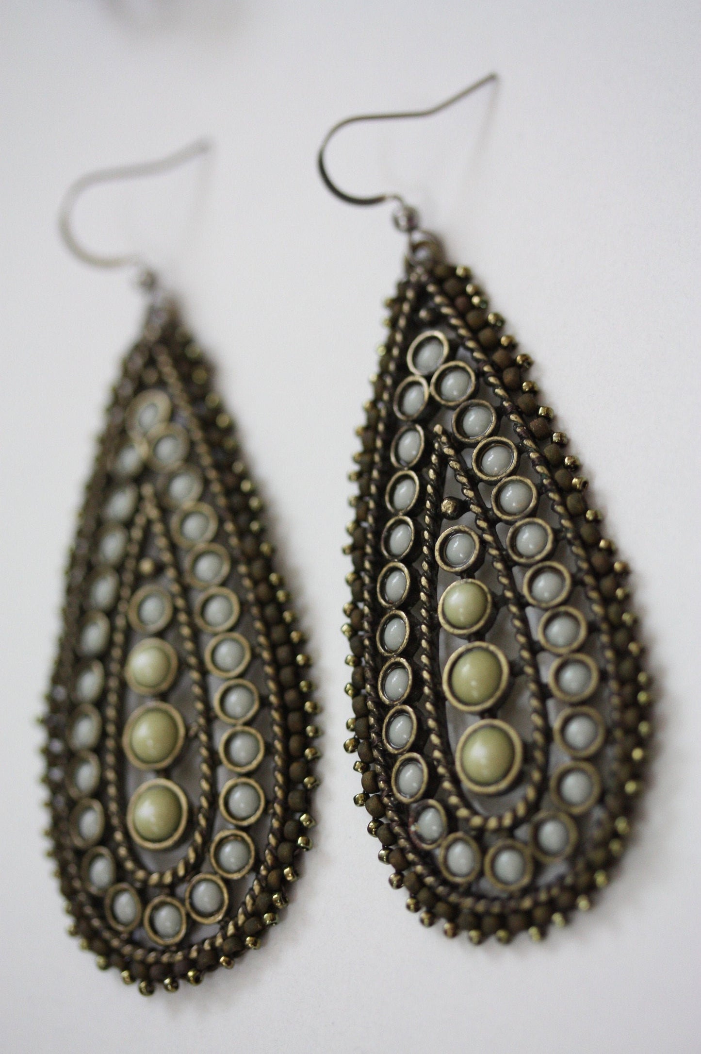 Boho chic timeless drop earrings with handmade beadwork - vintage and new components