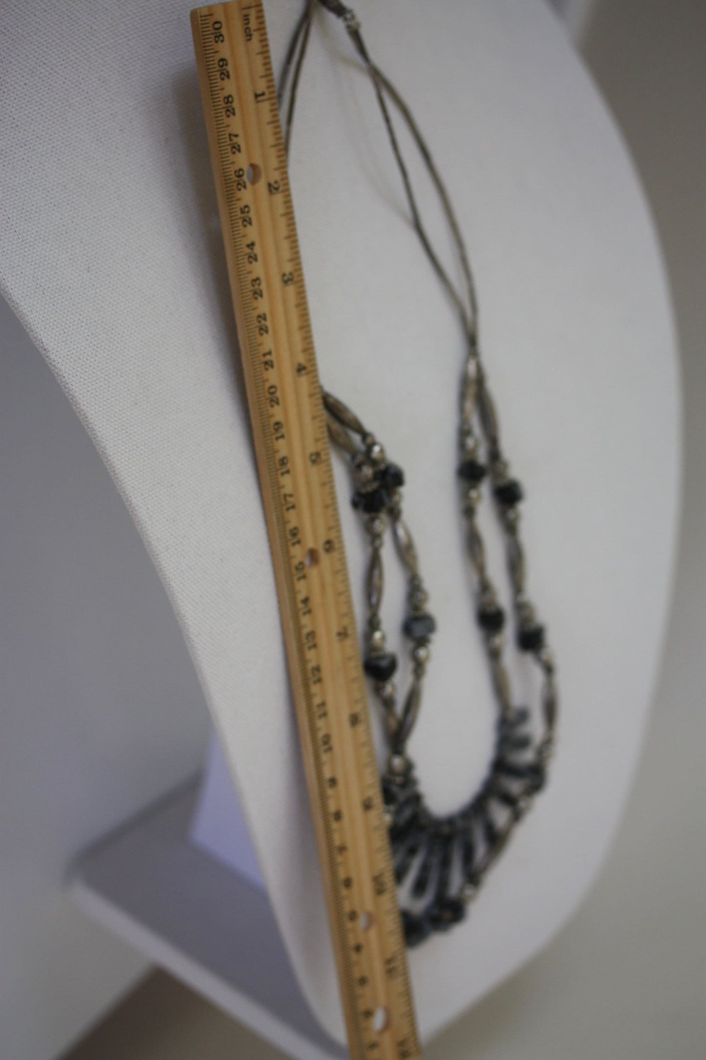 Stunning silver beaded snowflake obsidian double-stranded vintage artisan necklace