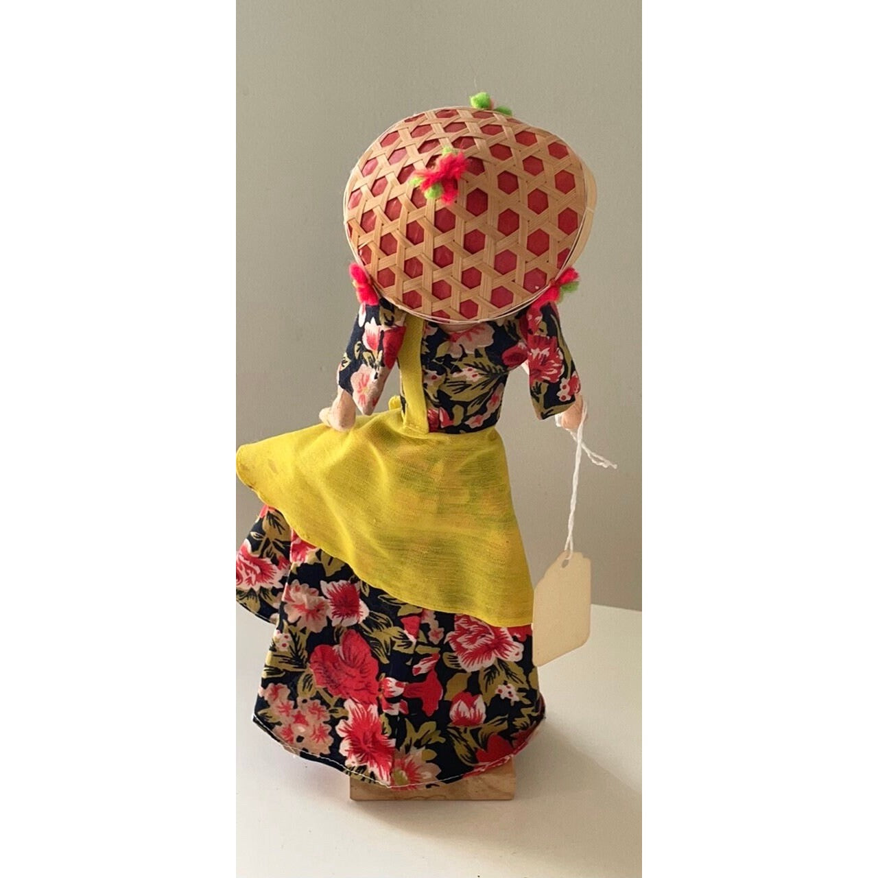 Stunning vintage Manila Philippines Collectible Floral Patadyong National Costume Doll with straw polka dot hat