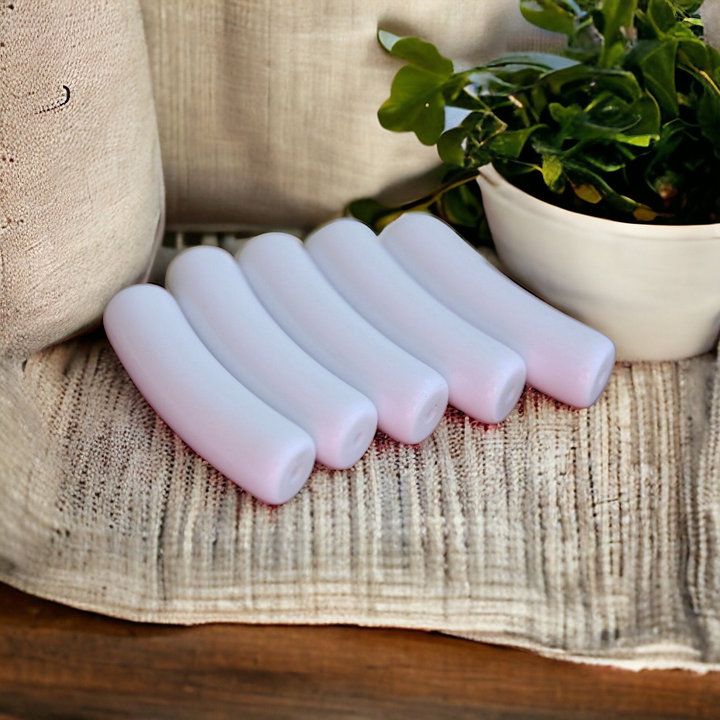 Unique white vintage slightly curved tube beads - approx. 40 mm x 7 mm