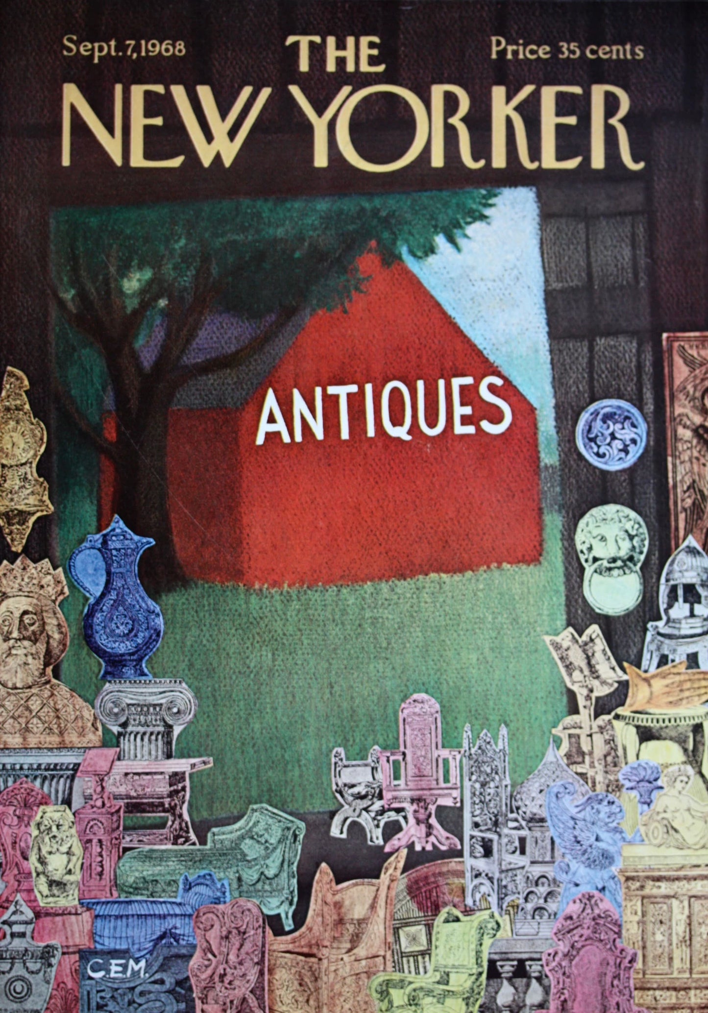 The NEW YORKER Magazine original cover - September 7, 1968 - antique store, antiques