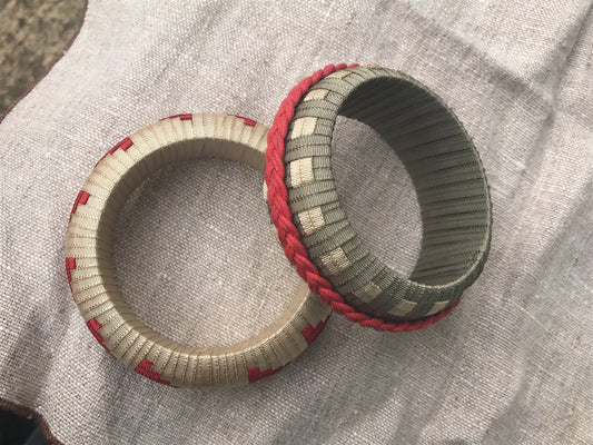 Stunning and unique pair of vintage handmade artisan basket weave woven bracelets