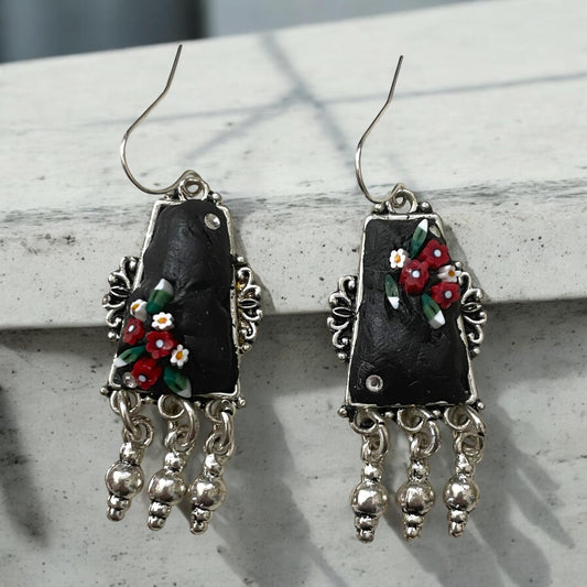My own handmade Italian style hand cut micro mosaic millefiori dangle earrings with sterling silver ear wires