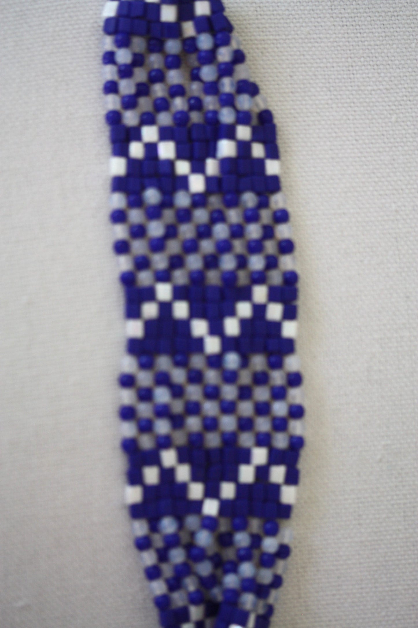Stunning blue and white vintage beadwork bracelet - all handmade, magnificent pattern