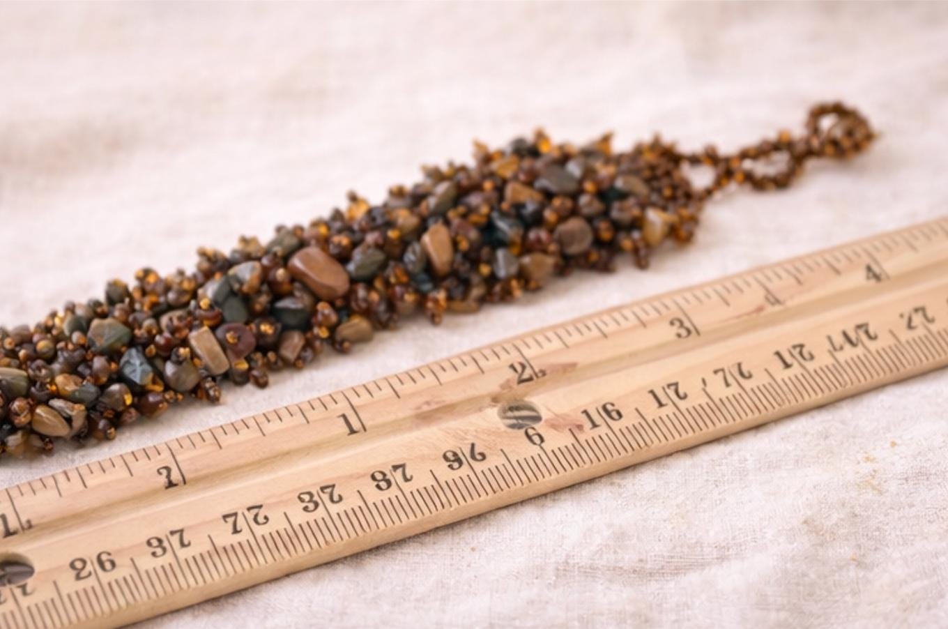 Chunky Brown Stone & Amber Colored Beaded Bracelet, Artisan Gemstone Cuff, Earth Tone Statement Jewelry, Wide Boho Beadwork Bracelet