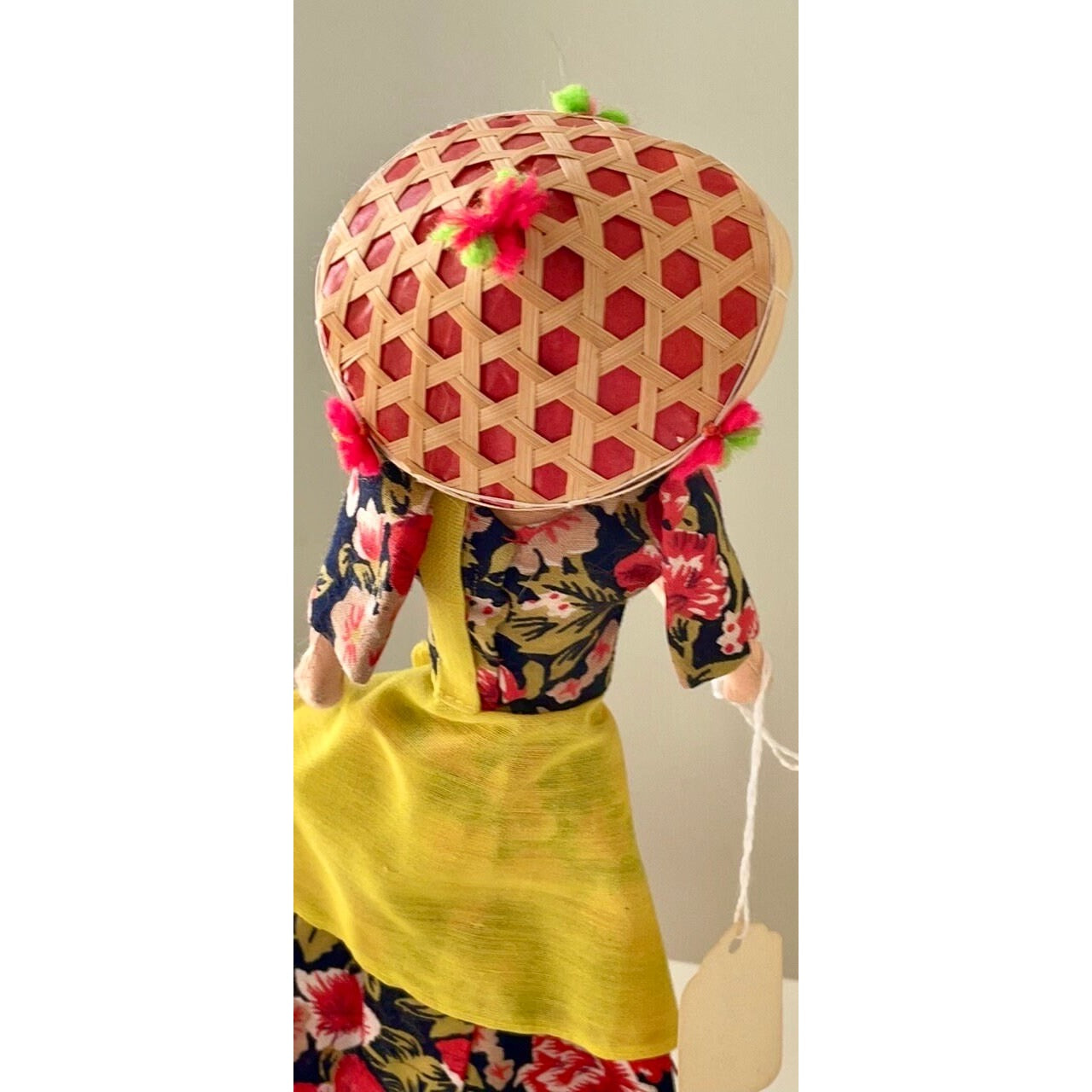 Stunning vintage Manila Philippines Collectible Floral Patadyong National Costume Doll with straw polka dot hat